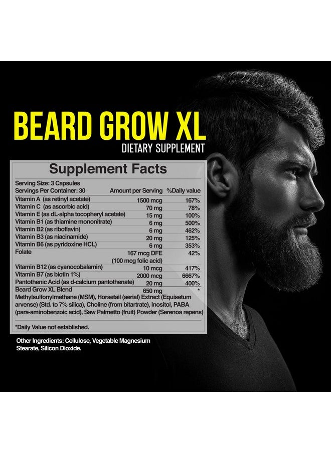 Beard Grow XL - Vegan Hair Growth Supplement for a Faster, Thicker, Fuller Beard - Enhances Your Grooming Kit