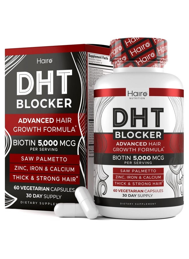 DHT Blocker Hair Growth Supplement - High Potency Biotin & Saw Palmetto for Hair Regrowth - Natural Hair Loss Treatments for Women & Men - Helps Stimulate Hair Follicle Growth