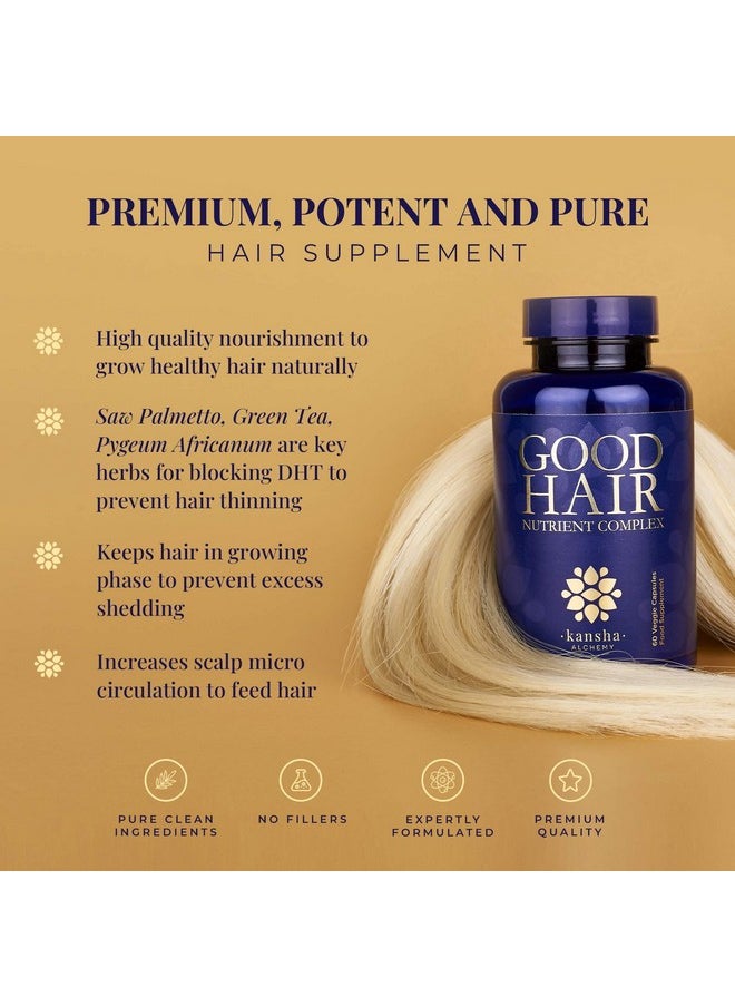 Kansha Alchemy Good Hair Growth Vitamins with Biotin for Longer, Thicker Hair - Ideal for All Hair Types - Plus DHT Blocker & Saw Palmetto, 60 Tabs