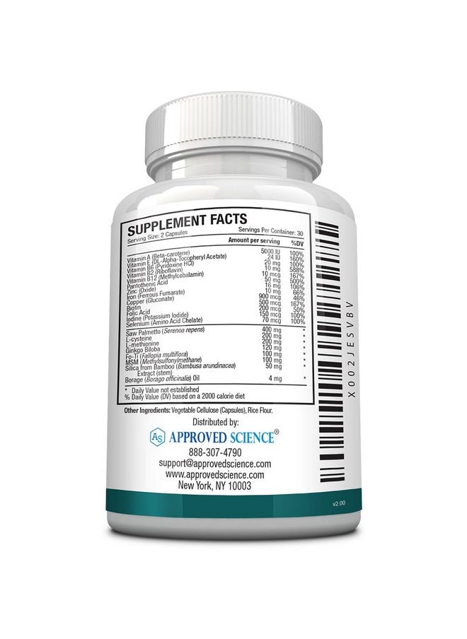 Approved Science Hairprin - Promote Hair Regrowth and Help Boost Scalp Circulation. 60 Vegan Friendly Capsules. 1 Bottle Supply
