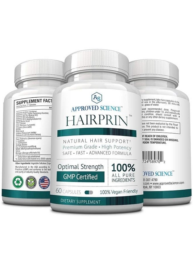 Approved Science Hairprin - Promote Hair Regrowth and Help Boost Scalp Circulation. 60 Vegan Friendly Capsules. 1 Bottle Supply