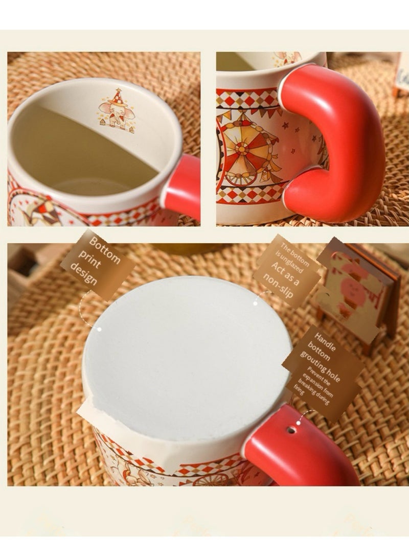 Ceramic coffee Mug, Cute Circus Pattern Tea Cup , 550ml Large Capacity Water Cup for Office And Home, Gift Box For Birthday Gifts.