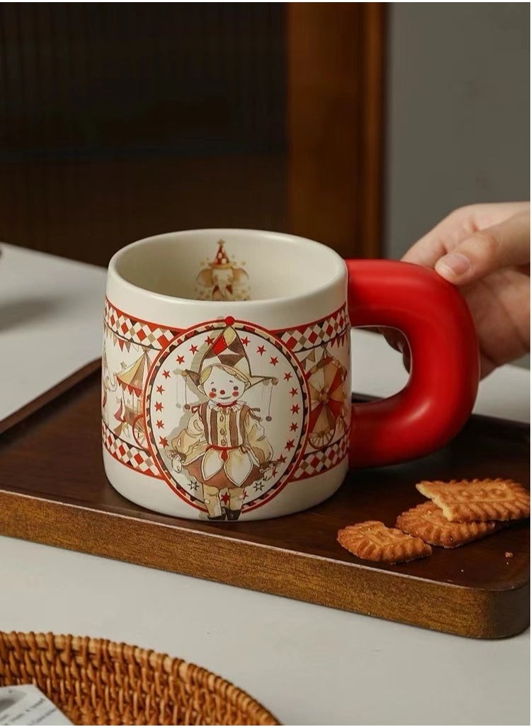 Ceramic coffee Mug, Cute Circus Pattern Tea Cup , 550ml Large Capacity Water Cup for Office And Home, Gift Box For Birthday Gifts.