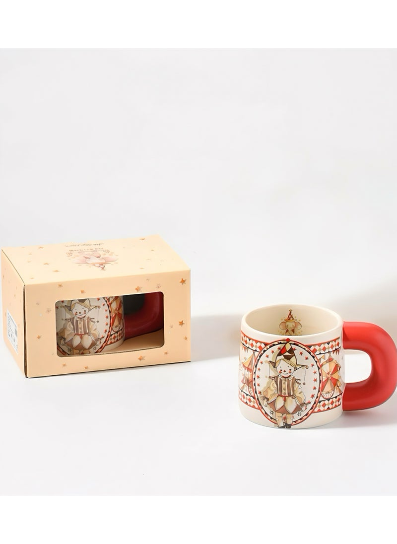 Ceramic coffee Mug, Cute Circus Pattern Tea Cup , 550ml Large Capacity Water Cup for Office And Home, Gift Box For Birthday Gifts.