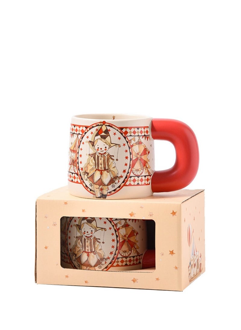 Ceramic coffee Mug, Cute Circus Pattern Tea Cup , 550ml Large Capacity Water Cup for Office And Home, Gift Box For Birthday Gifts.