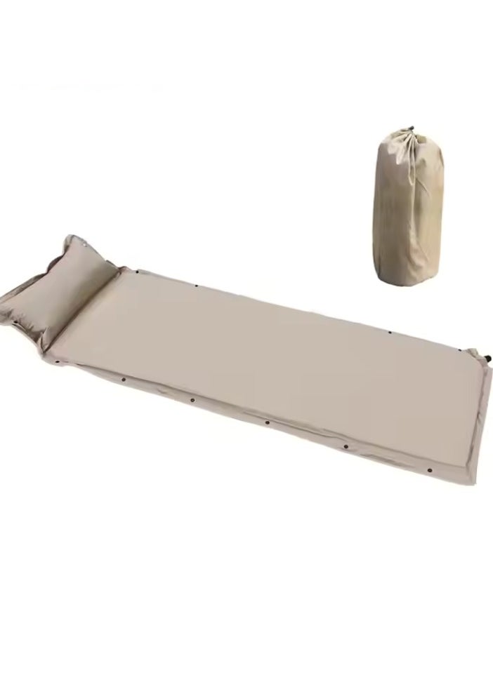 Self-Inflating Camping Sleeping Mat with Pillow, Ultra-Light Foam Mattress, Beige