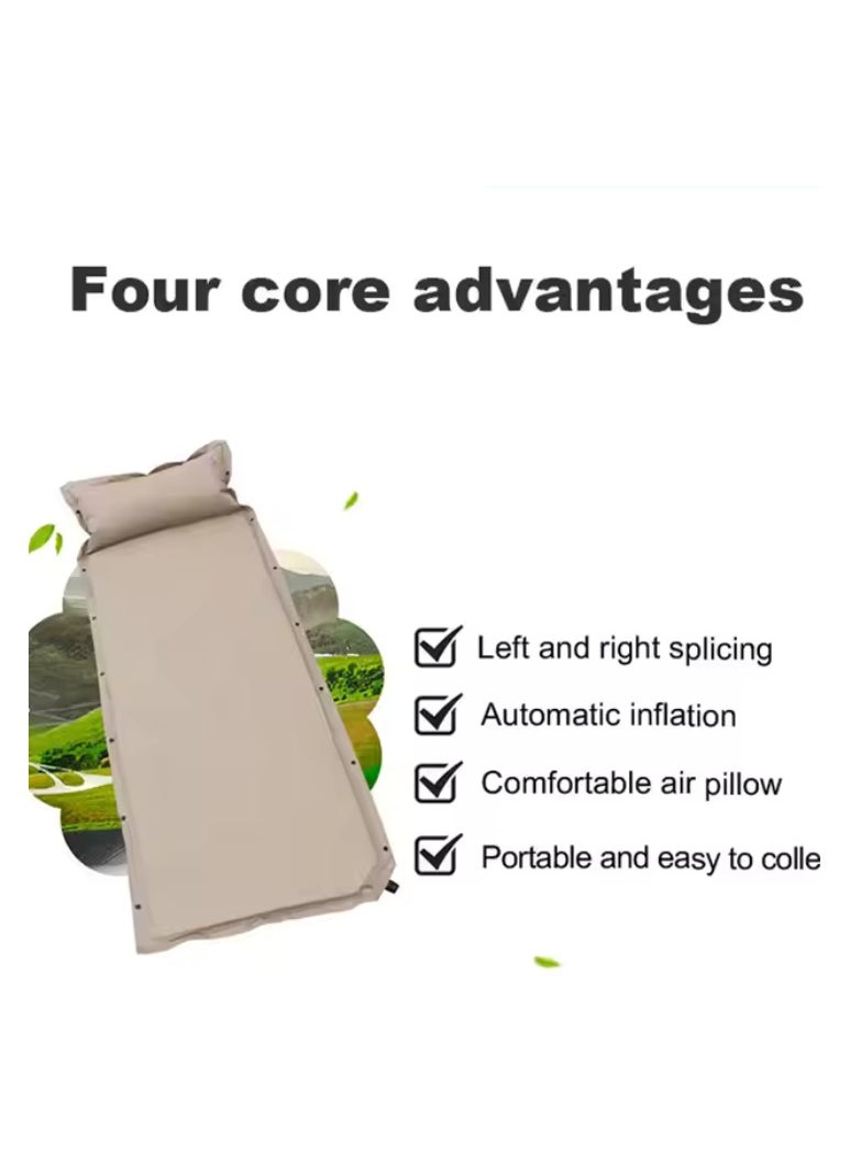Self-Inflating Camping Sleeping Mat with Pillow, Ultra-Light Foam Mattress, Beige