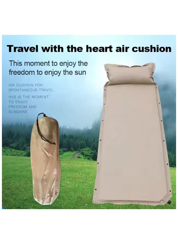Self-Inflating Camping Sleeping Mat with Pillow, Ultra-Light Foam Mattress, Beige
