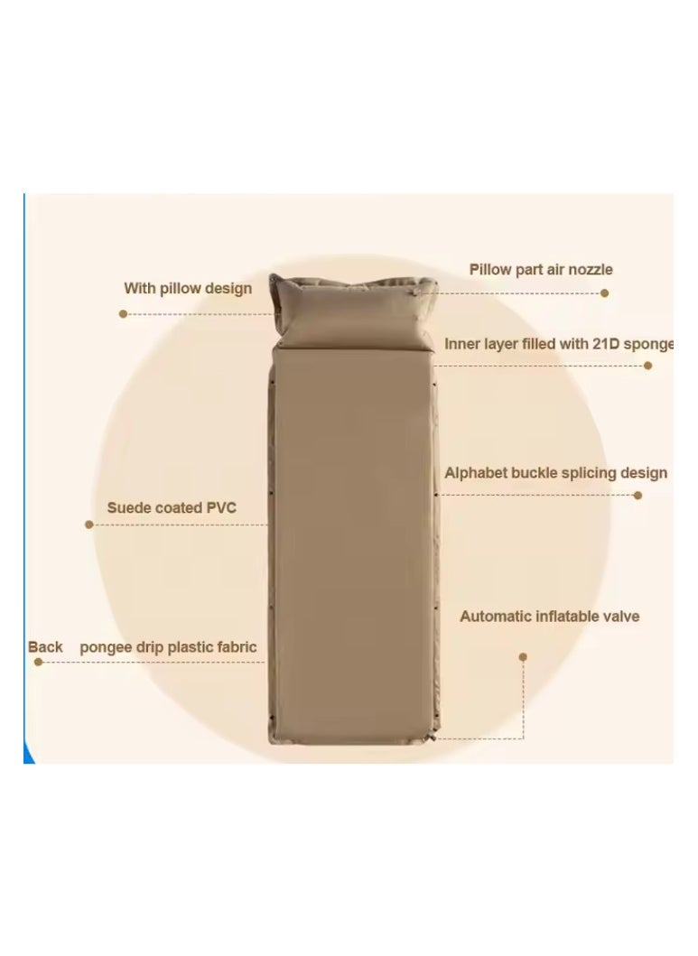 Self-Inflating Camping Sleeping Mat with Pillow, Ultra-Light Foam Mattress, Beige