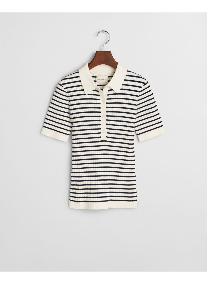 Striped Rib Knit Short Sleeve Rugger