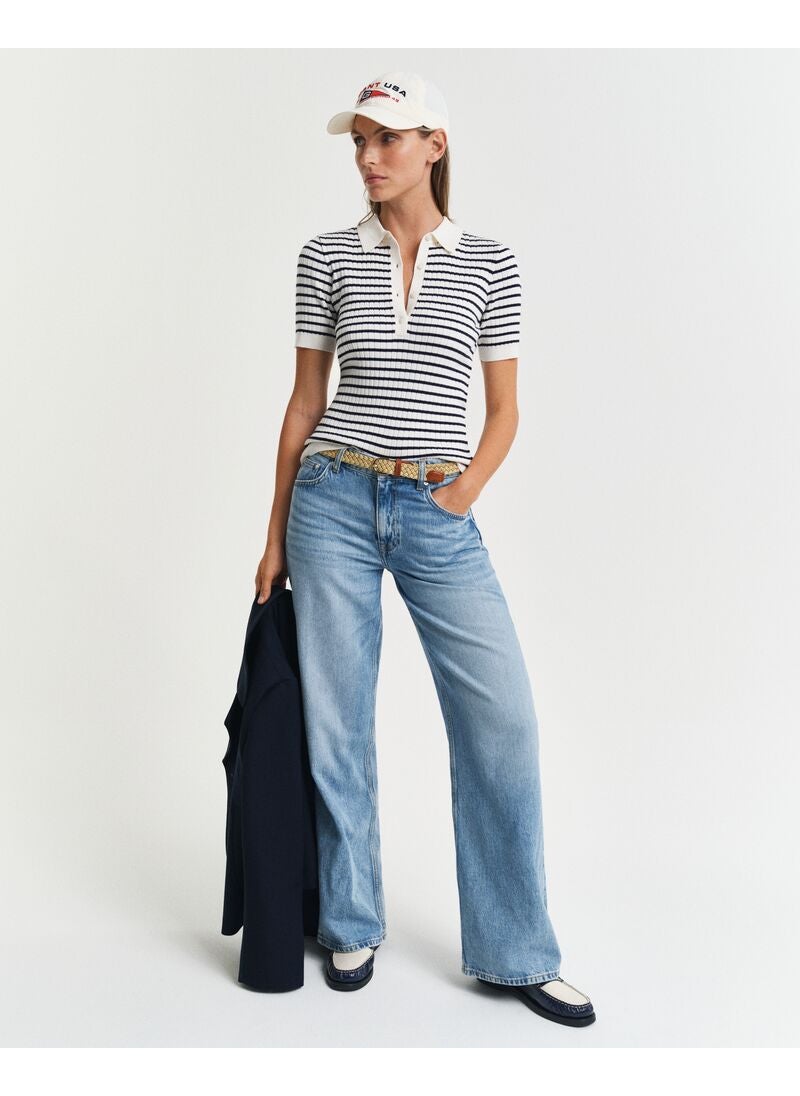 Striped Rib Knit Short Sleeve Rugger