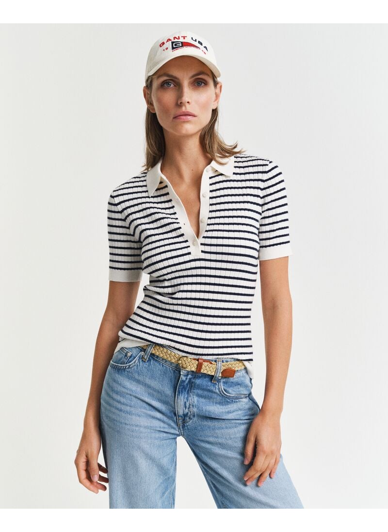 Striped Rib Knit Short Sleeve Rugger