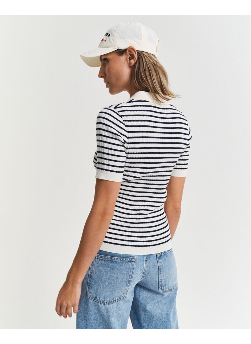 Striped Rib Knit Short Sleeve Rugger