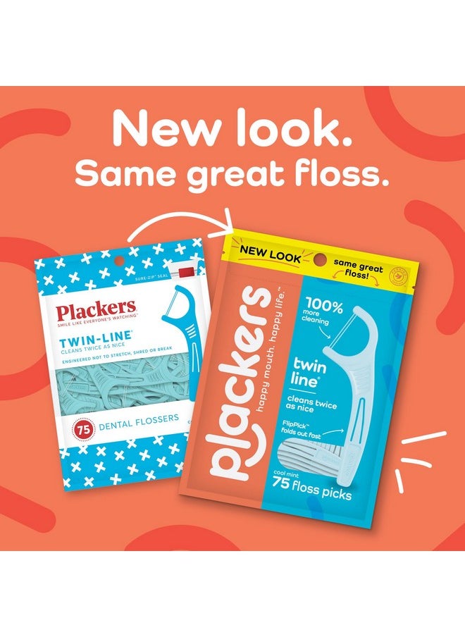 Plackers Twin-Line Dental Flossers, Cool Mint Flavor, Dual Action Flossing System, Easy Storage, Super Tuffloss, 2X The Clean, 300 Count (Pack of 1)