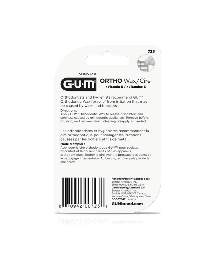 GUM Orthodontic Wax for Braces and Dental Devices - Soothing Dental Wax with Vitamin E and Aloe Vera - Clear Color - Unflavored (6pk)