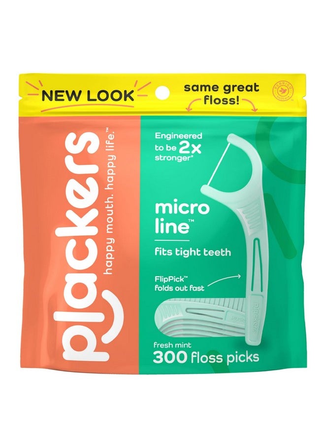 Plackers Micro Line Dental Floss Picks, Fold-Out FlipPick, Tuffloss, Easy Storage with Sure-Zip Seal, Fresh Mint Flavor, 300 Count