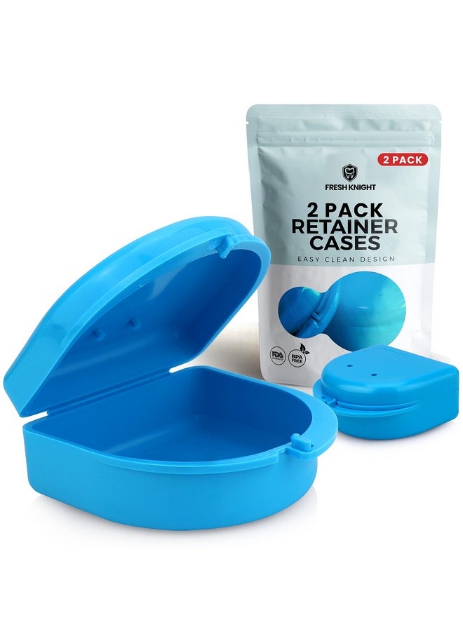 FRESH KNIGHT Retainer Case (2 Pack). Retainer Case with Vent Holes. Perfect Denture case, Mouth Guard Case, Aligner Case, Mouth Guard Case, Retainer Cases (Sky Blue)