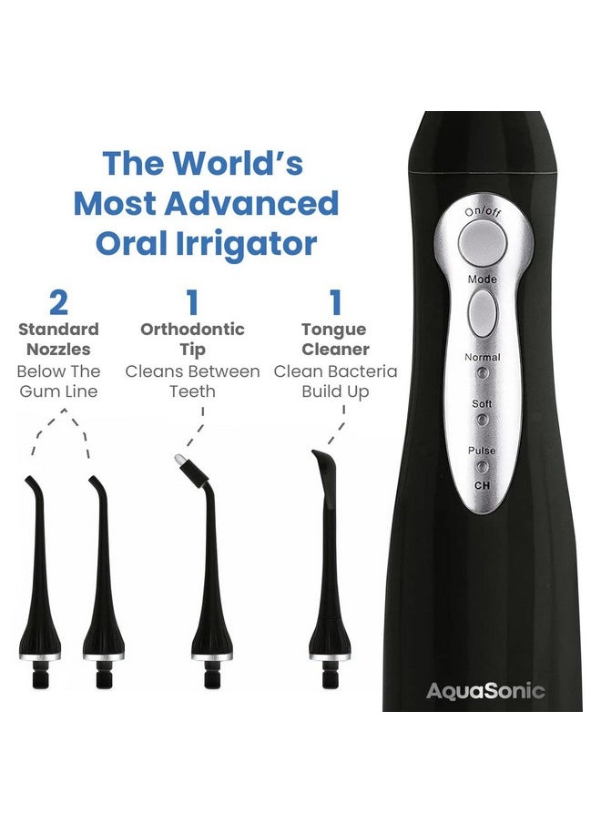 AquaSonic Home Dental Center Rechargeable Power Toothbrush & Smart Water Flosser - Complete Family Oral Care System - 10 Attachments and Tips Included - Various Modes & Timers (Black)