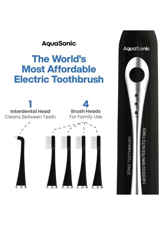 AquaSonic Home Dental Center Rechargeable Power Toothbrush & Smart Water Flosser - Complete Family Oral Care System - 10 Attachments and Tips Included - Various Modes & Timers (Black)
