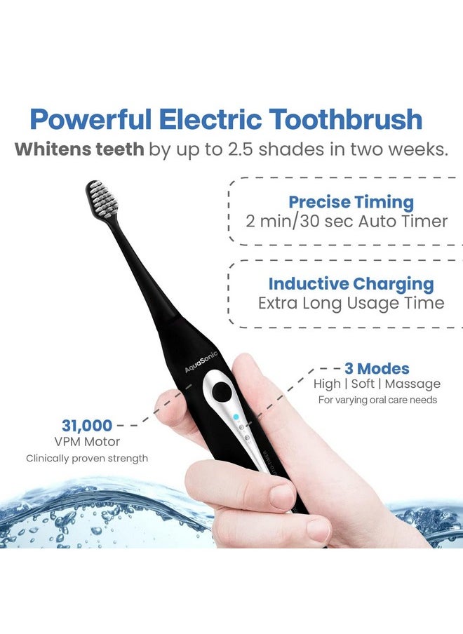 AquaSonic Home Dental Center Rechargeable Power Toothbrush & Smart Water Flosser - Complete Family Oral Care System - 10 Attachments and Tips Included - Various Modes & Timers (Black)