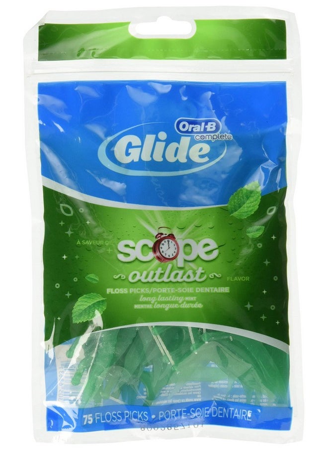 Glide Plusx 40mm Outlast Floss Picks Long Lasting Mint, 75 Count (Pack of 3)