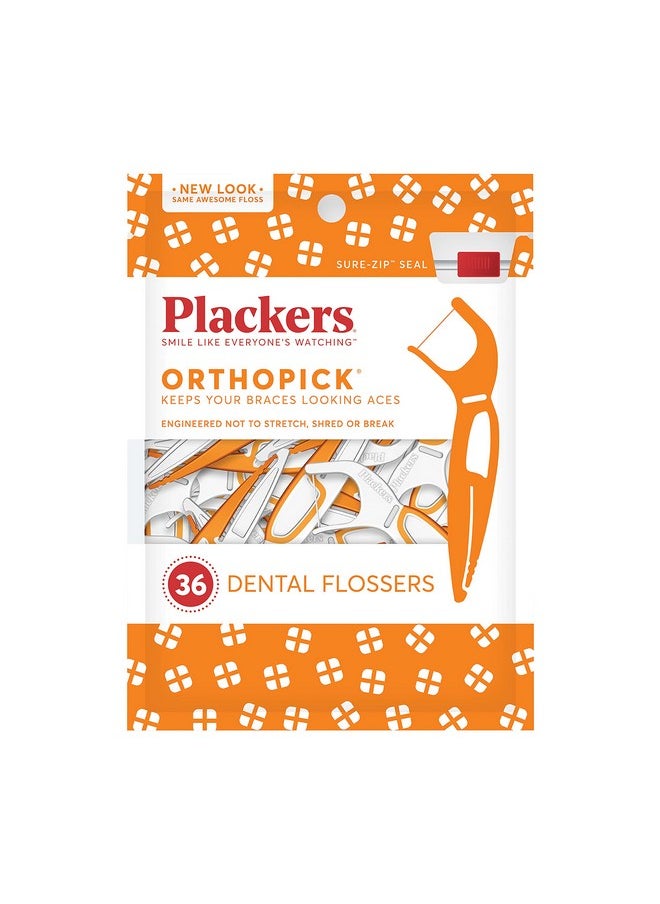 Plackers Orthopick Flosser for Braces, Pack of 2 (36 Flossers Each)