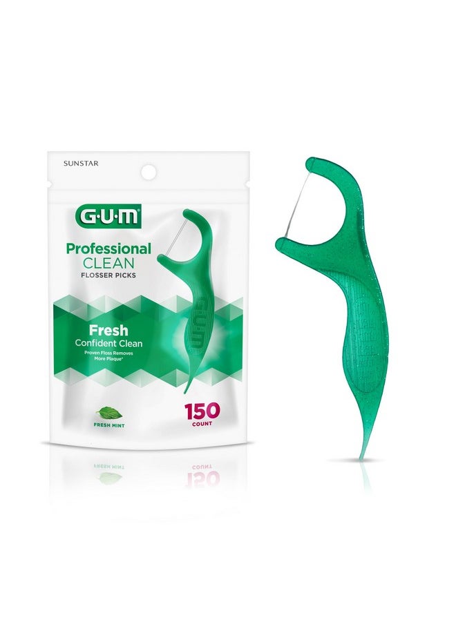 GUM Professional Clean Floss Picks - Extra Strong Shred-Resistant Floss, Easy Grip Handle - Dental Flossers for Adults - Fresh Mint Flavor, 150ct