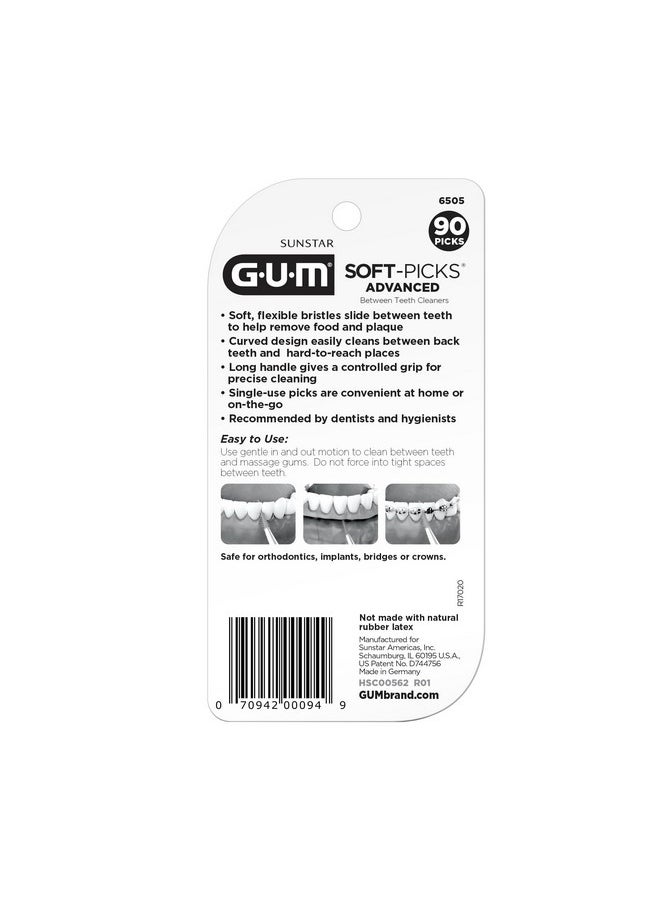 GUM Soft-Picks Advanced, Easy to Use Dental Picks for Teeth Cleaning and Gum Health, Disposable Interdental Brushes with Convenient Carry Case, Dentist Recommended Dental Picks, 90ct (3pk)