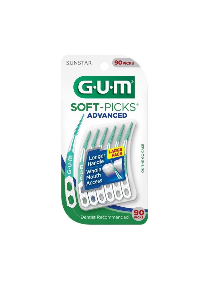 GUM Soft-Picks Advanced, Easy to Use Dental Picks for Teeth Cleaning and Gum Health, Disposable Interdental Brushes with Convenient Carry Case, Dentist Recommended Dental Picks, 90ct (3pk)