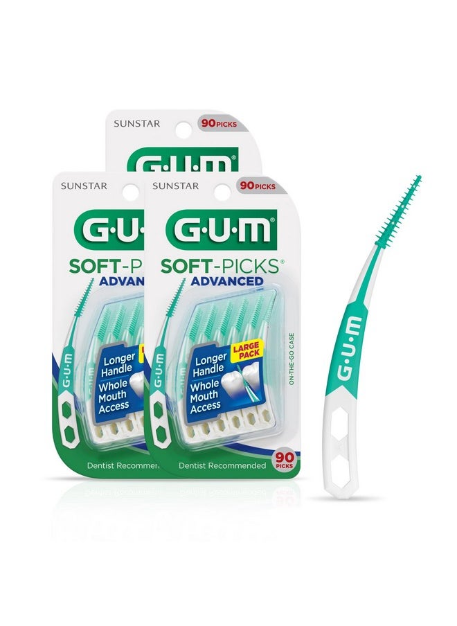 GUM Soft-Picks Advanced, Easy to Use Dental Picks for Teeth Cleaning and Gum Health, Disposable Interdental Brushes with Convenient Carry Case, Dentist Recommended Dental Picks, 90ct (3pk)