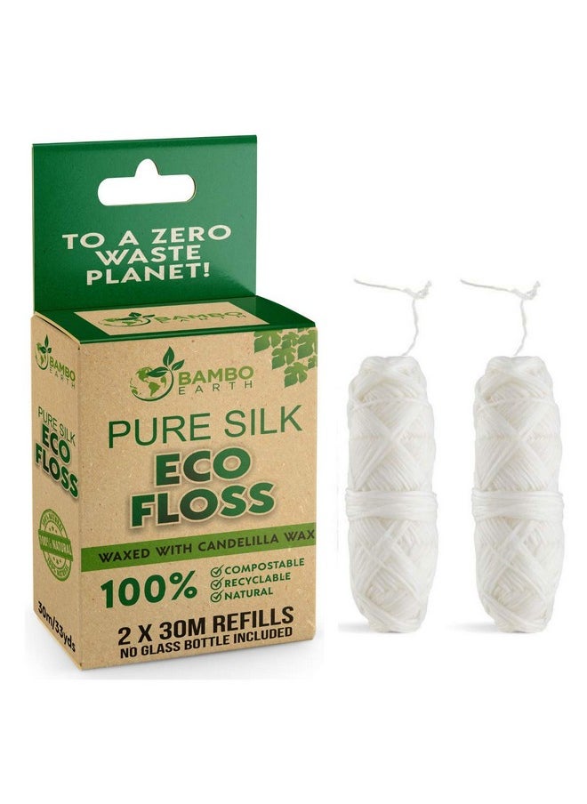Biodegradable Mint Dental Tooth Lace Floss - 2X Refillable Flossers - 100% Organic Natural and Compostable Teeth Silk Spool - Waxed with Candelilla Wax & Eco-Friendly Zero Waste Packaging