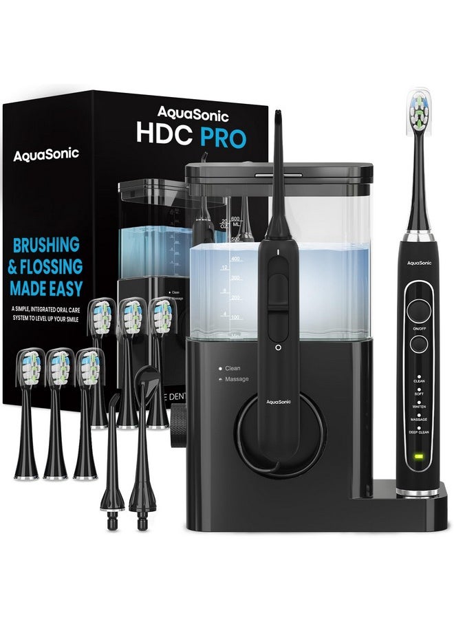 Aquasonic Home Dental Center PRO - Brushing & Flossing Made Easy - Brush & Floss - Power Toothbrush & Water Flosser - Whiter Teeth & Healthier Gums - Black Series Pro+Oral Irrigator