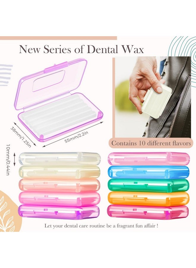 Geiserailie 10 Pack Fruit Flower Flavor Braces Wax Dental Wax for Teeth with Colorful Storage Cases 2 Applicator Tools Orthodontic Wax for Braces Aligners Wearer Oral Appliance, Fruit Floral Fragrance