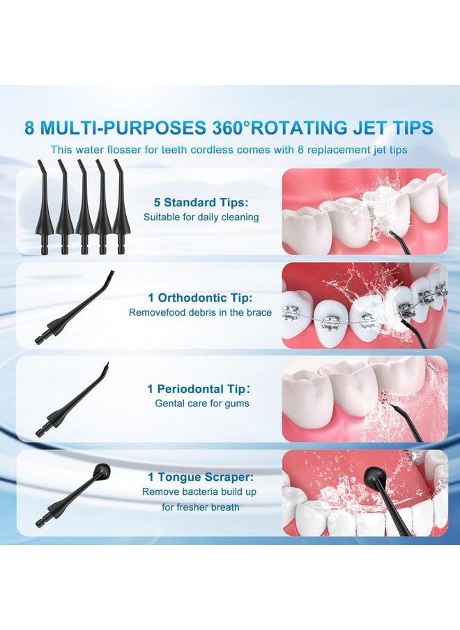 Sejoy Water Flossers for Teeth, Water Flosser Cordless Rechargeable, Water Flosser for Braces for Kids Travel, for Teeth Cleaning, 5 Cleaning Modes 8 Jet Tips, IPX7 Waterproof, 230ml