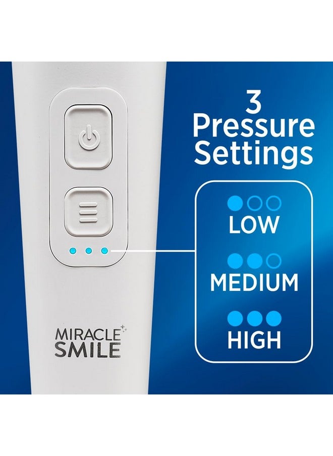 Ontel Miracle Smile Water Flosser for Teeth&Gum Health, Unique H-Shaped Flossing Head&4 Water Jets, Cordless Water Flosser Features 360° Cleaning&3 Pressure Modes, USB Rechargeable Dental Floss, White