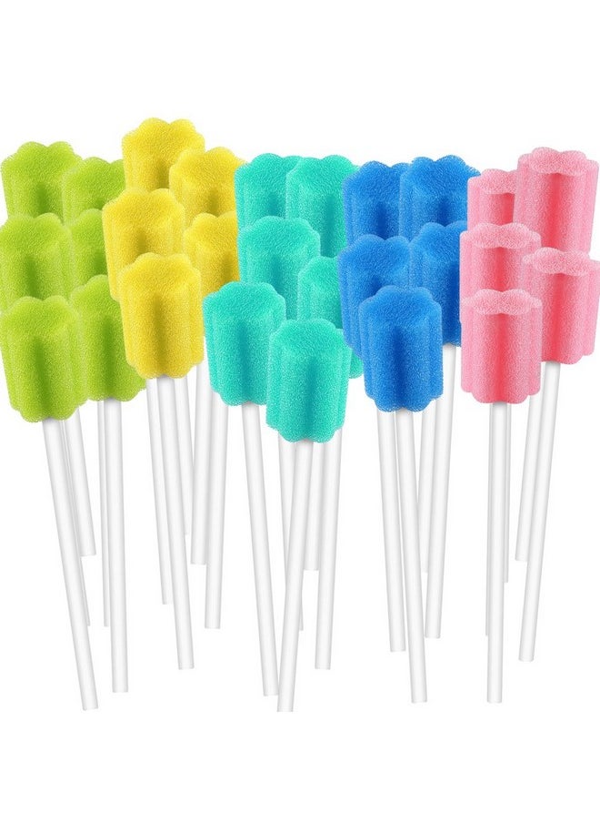 250 Count Unflavored Disposable Oral Swabs, Tooth Shape for Oral Cavity Cleaning Sponge Swab Individually Wrapped - 5 Colors