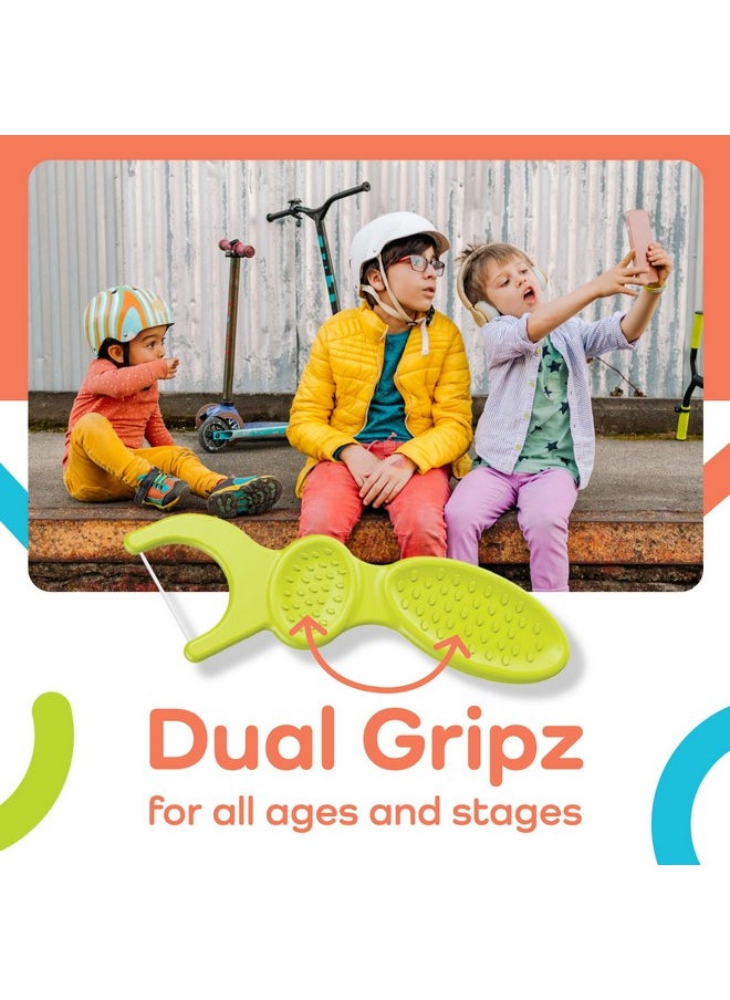 Plackers Kids Dual Gripz Floss Picks with Double Grip handle, Wild Berry Flavor, Colorful Floss Picks for Kids of All Ages, 75 Count (Pack of 4)