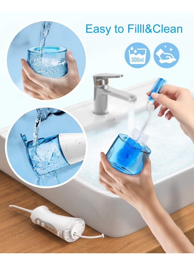Cordless Water Flosser Teeth Cleaner, Nicefeel 300ML 2 Tip Cases Portable and USB Rechargeable Oral Irrigator for Travel, IPX7 Waterproof, 3-Mode Water Flossing with 4 Jet Tips for Home Blue