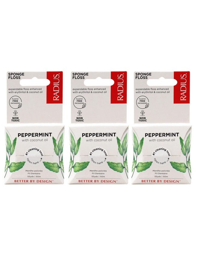 RADIUS Peppermint Dental Floss 55 Yards Vegan and Non-Toxic Oral Care Boost Total Tooth & Gum Protection Clear - Pack of 3