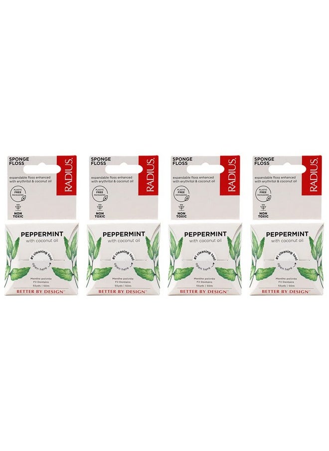 Radius Peppermint Dental Floss 55 Yards Vegan & Non-Toxic Oral Care Boost & Designed to Help Fight Plaque Clear - Pack of 4