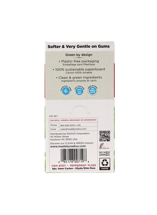 Radius Peppermint Dental Floss 55 Yards Vegan & Non-Toxic Oral Care Boost & Designed to Help Fight Plaque Clear - Pack of 4