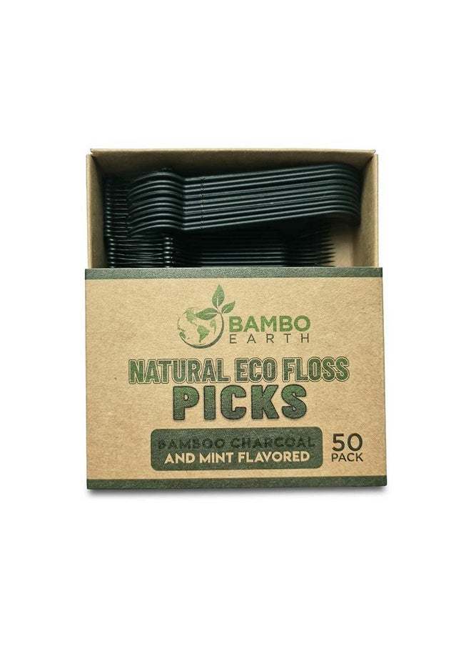 Natural Dental Floss Picks - Eco Friendly Cruelty Free & Vegan Tooth Flossers Pick Set with BPA Free Handle & Zero Waste Packaging - 200 Pack (Bamboo Charcoal Flavored)