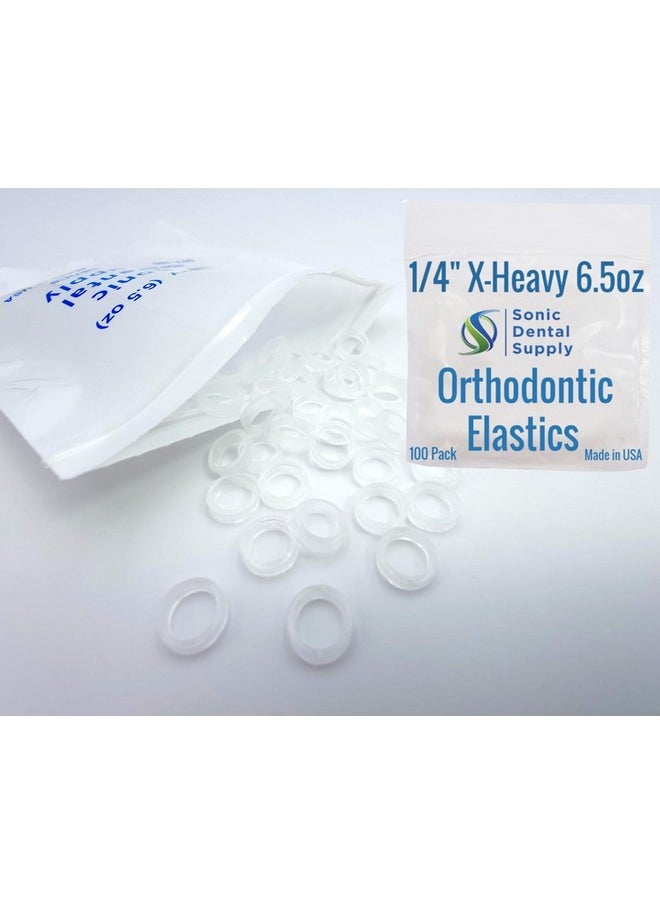 1/4 inch X-Heavy 6.5 oz - Orthodontic Elastic Rubber Bands - 100 Pack - Clear Latex Free, Small, Braces, Dreadlocks Hair Braids, Tooth Gap, Packaging, Crafts, Sonic Dental Supply - Made in USA