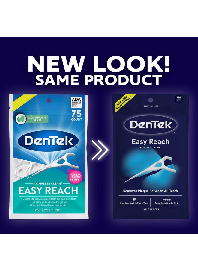 DenTek Complete Clean Easy Reach Floss Picks, No Break & No Shred Floss, 75 Count (Package May Vary)