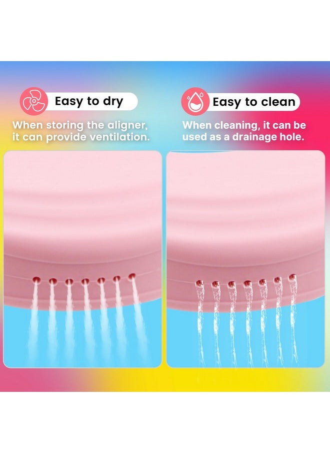 RAZOKO Silicone Retainer Case with 3 Lanyard Aligner Case Vent Holes Night Mouth Guard Case Retainer Holder for Girl Women Kids Men for Travel Pink