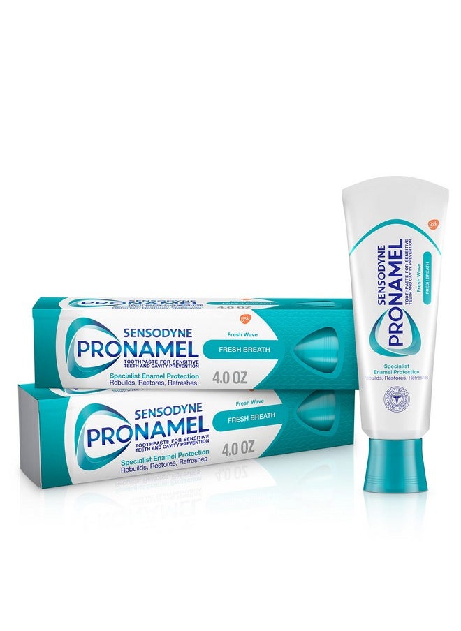 Sensodyne Pronamel Fresh Breath Enamel Toothpaste for Sensitive Teeth, to Reharden and Strengthen Enamel, Fresh Wave - 4 Ounces (Pack of 2)