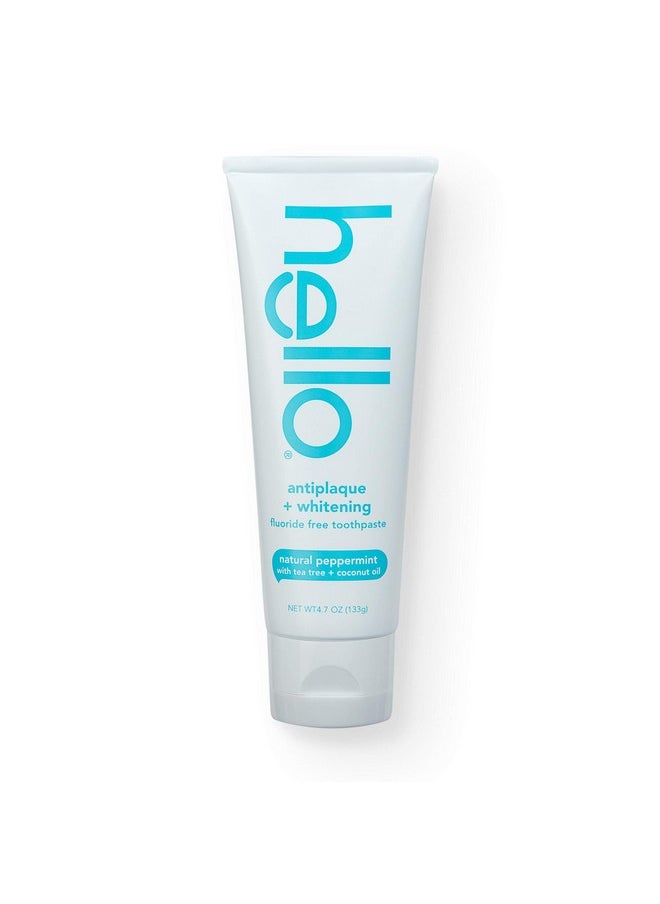 Hello Oral Care Fluoride Free Antiplaque and Whitening Toothpaste Vegan SLS Free with Tea Tree Oil Coconut Oil, Natural Peppermint, 4.7 Ounce
