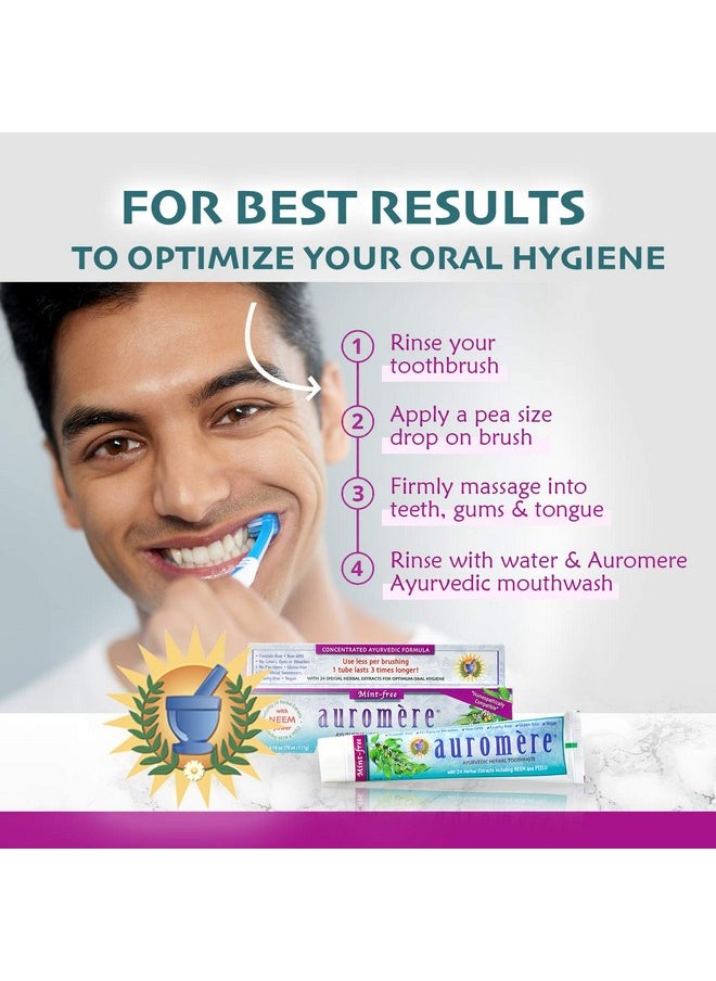 Auromere Ayurvedic Herbal Toothpaste, Mint Free - Vegan, Natural, Non GMO, Fluoride Free, Gluten Free, with Neem & Peelu (4.16 oz), 1 Pack