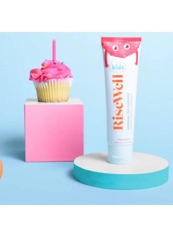 RiseWell Kids Mineral Toothpaste - Kids Hydroxyapatite Toothpaste, Safe to Swallow - Natural, Fluoride Free Toothpaste Kids - Cake Batter, 3.4 Oz