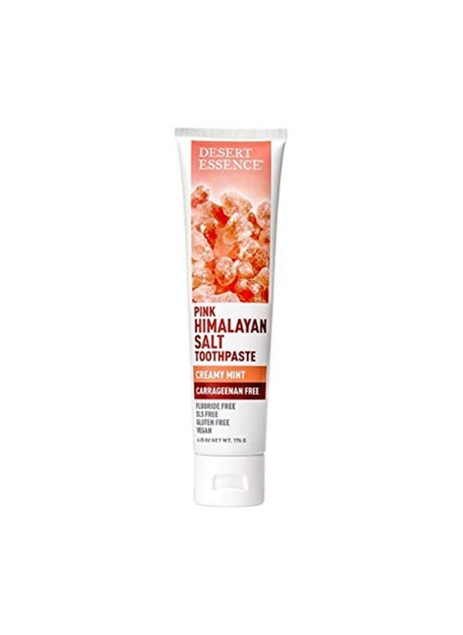 Desert Essence Pink Himalayan Salt Toothpaste - 6.25 Ounce - Creamy Mint - Complete Oral Care - Mineral Rich - Tea Tree Oil - Removes Impurities - Refreshing Taste - Deep Clean - Carrageenan Free
